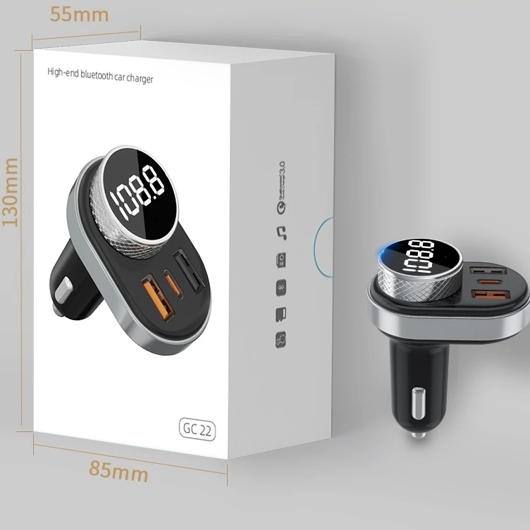 2022 unique design BT 5.0 full frequency fm transmitter handsfree PD QC3.0 30W dual car bluetooth charger mp3 player car kit