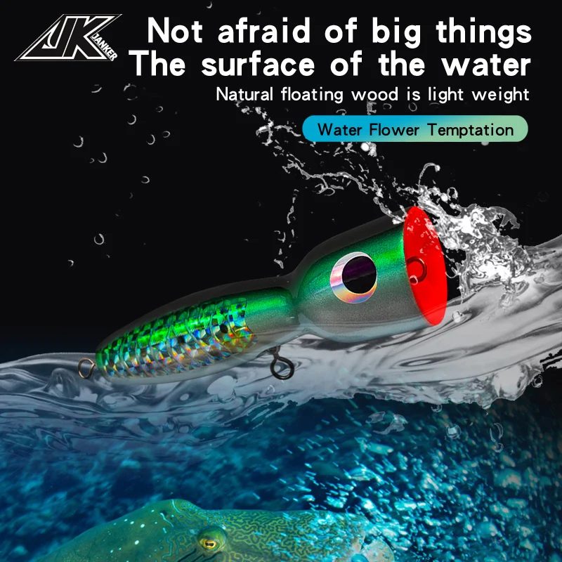 Popper Fishing Lures Artificial Hard Baits 80g Floating Wooden Fishing Popper Lures Saltwater