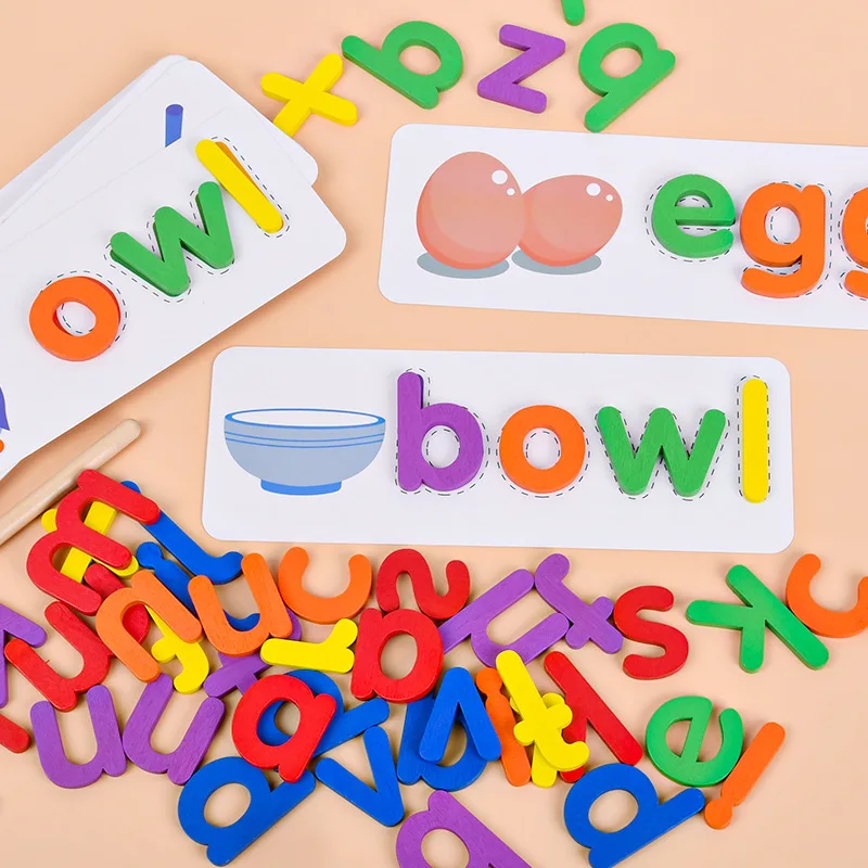 Kids Wood Spelling Alphabet Words Puzzle Game Preschool Learning Montessori Early Educational Wooden Toys For Children Learning