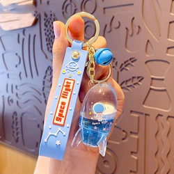 women XNG Creative Space Craft Astronaut Rocket Planet Spaceman Universe Stars into the oil liquid floating car keychain Pendant