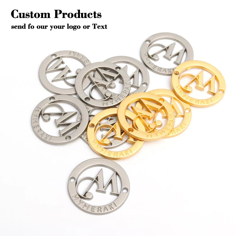 Design Label Wholesale Custom Engraved LOGO Round Circle Gold Sliver Metal Label Garment Clothes Handbag Furniture Tags Tag
