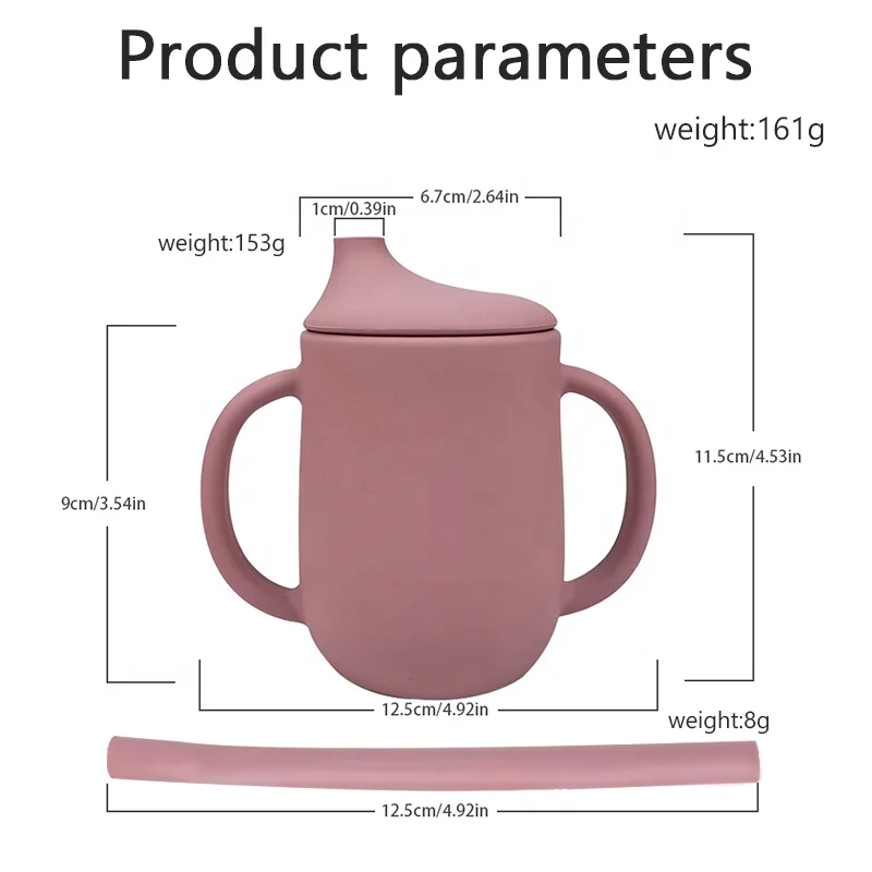 Безопасная для мытья в посудомоечной машине небьющаяся детская тренировочная силиконовая чашка питья с соломинкой и ручкой