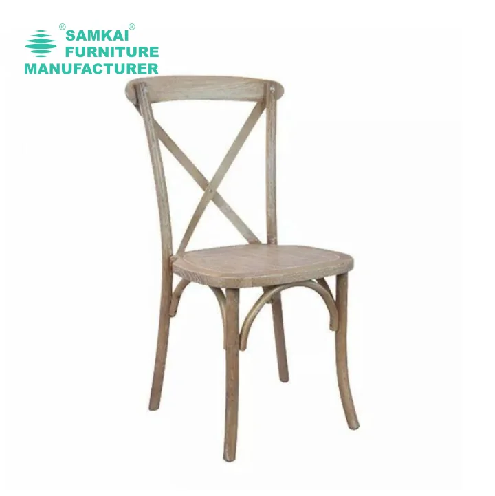 SK-YHY-D001 Stackable Oak Wood Cross Back Chair Elegant Design For Weddings Banquets Events Wholesale USA Durable Seating