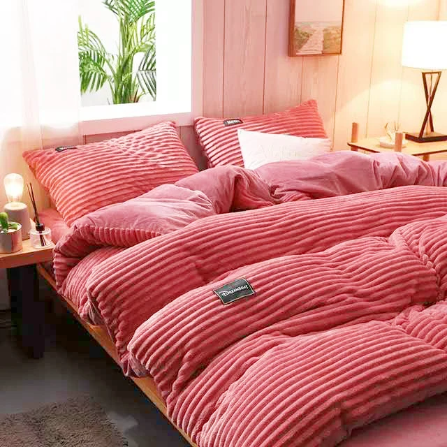 
OEM ODM Popular Home textile Polar Corduroy Bedding Set King Size Fleece Wedding Bed Sheets for Winter 
