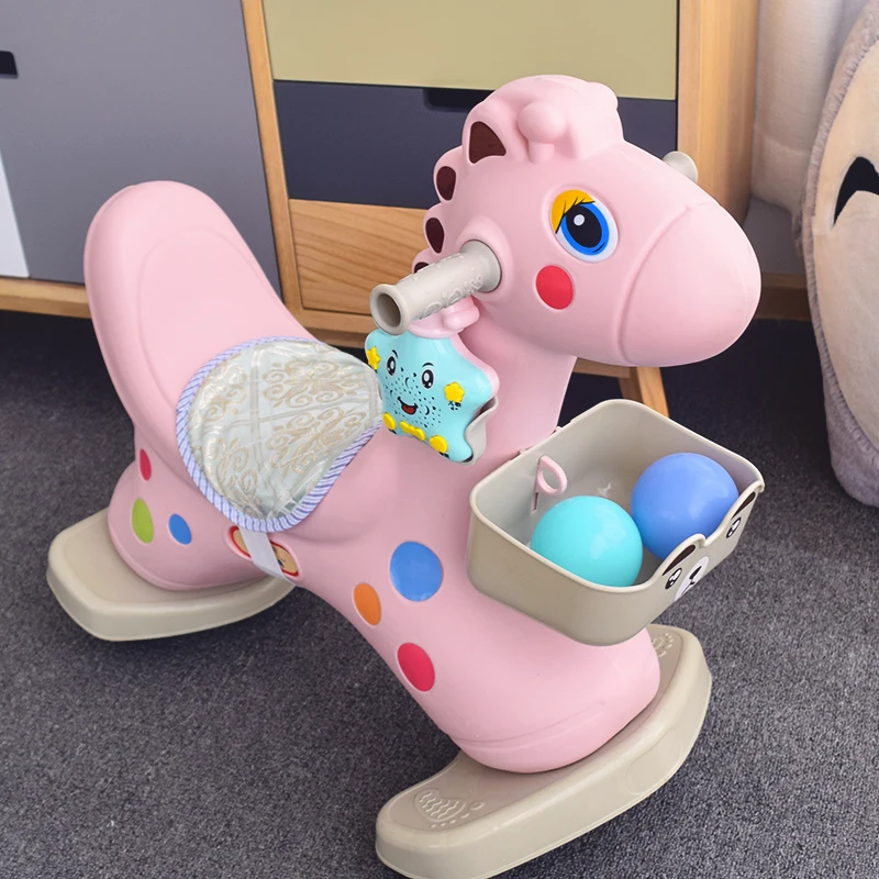 Indoor Baby Musical Toddler Walker Plastic Kids Fawn Cartoon Rocking Horse Ride On Animals Toy