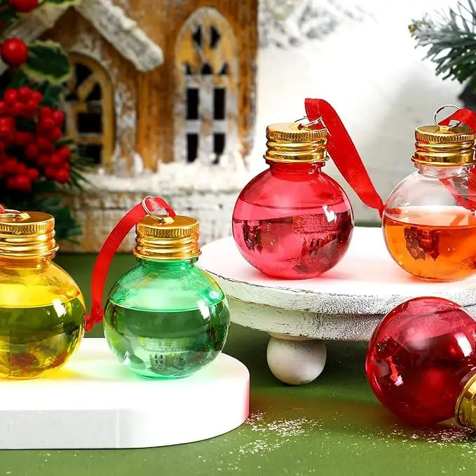 Christmas Tree Ornament Fillable Booze Water Bottle Bulbs Shape Plastic Clear Christmas Ball Pendant Home Party Decor