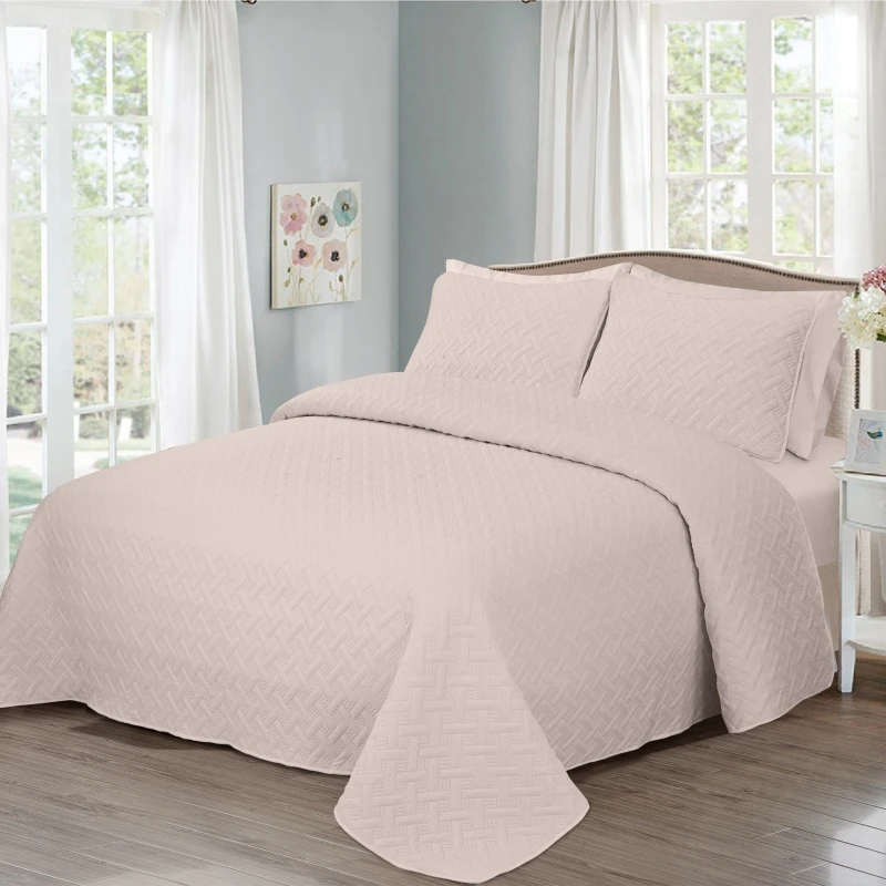 New Style Beige Queen Size King 7PC Pin Sonic Quilt Set For Room polyester ultrasonic quilt being sheet set