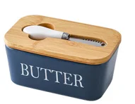 Personalized Custom Ceramic Butter Box Rectangle With Wooden Cover With Knife Home Restaurant Sealed Storage Box Butter Dish