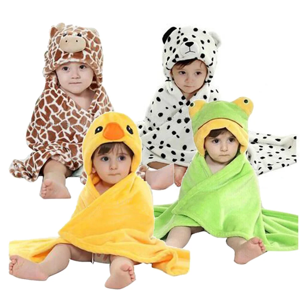 Baby bath towel Flannel fleece cartoon animal head baby hooded poncho towel (60617792310)