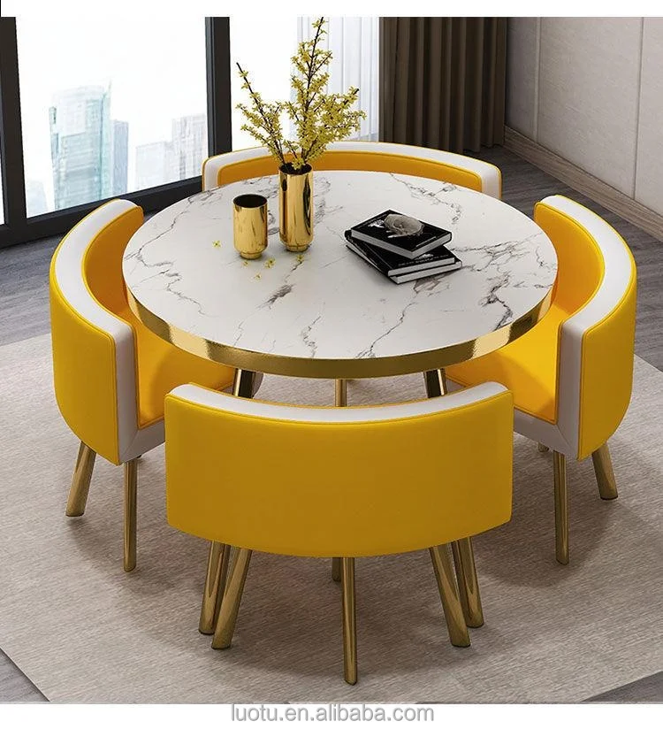 Hot Selling Luxury Rectangular Dining Table Set Marble Top with Metal Chairs MDF Wood for Living Room Restaurant Bar Office
