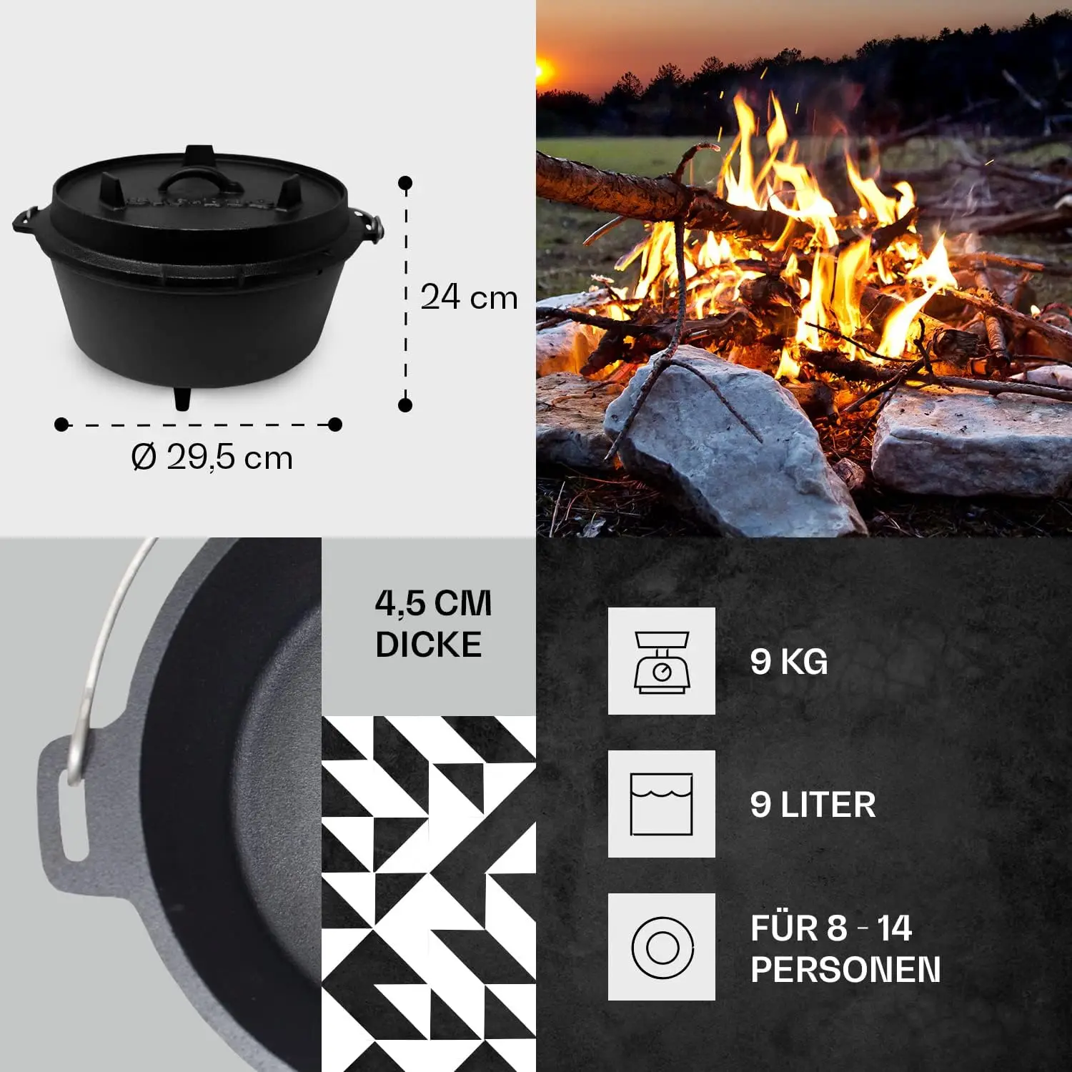 Outdoor Camping Dutch Oven Cast iron Cookware Pre Seasoned Campfire Gusseisen Cooking Pot BBQ Dutch Oven