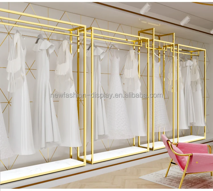 Shiny Gold Clothes Stand Wedding Dress Display Rack Gold Clothing Rack Bridal Shop Decorations For Boutique