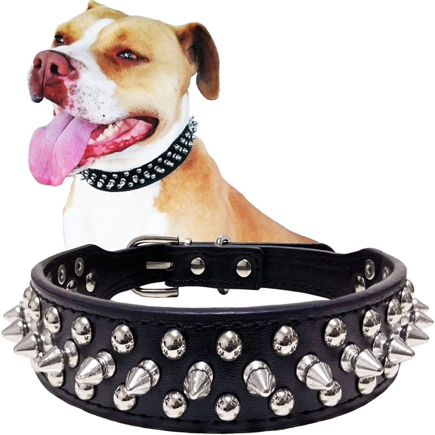 Fashion Spiked Collars Soft Pu Leather Adjustable Outdoor Spike Studded Dog Collar Rivet Dog Collar