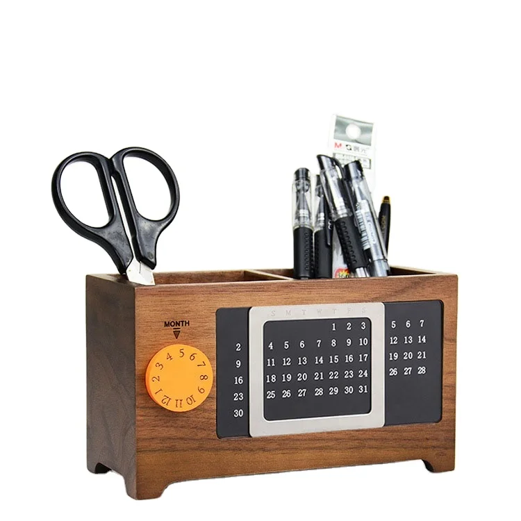 Multifunctional Calendar Pen Holder Custom Storage Box Business Gift Office Desktop Wooden Pen Holder