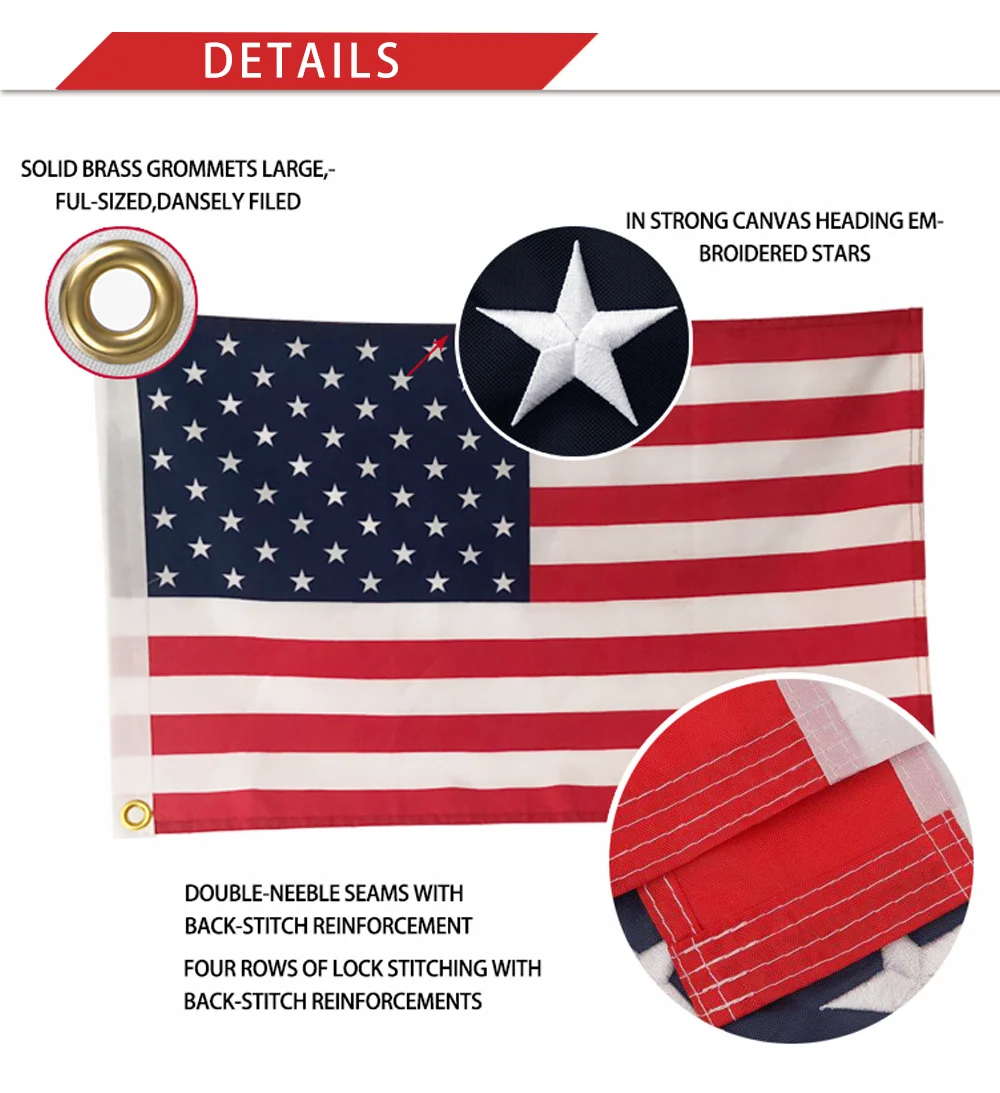 Custom American Flag 3x5 FT Outdoor USA Heavy duty embroidery Nylon US Flags with Embroidered Stars Sewn Stripes