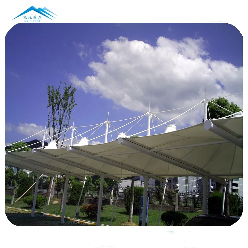 Натяжная мембранная конструкция PVDF, навес для автомобильного парковочного сада