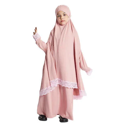 C0024 Muslim Children Kids Girls Hijab KHimar Skirt Set Prayer Dress Suit Islamic Arab Baby Robe Sets