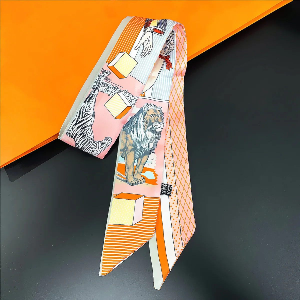 Luxury Brand Zebra Lion Printed Silk Scarf Women 90cm*5cm Silk Scarf Headband Small Twill Silk Long Scarves Bag Ribbon