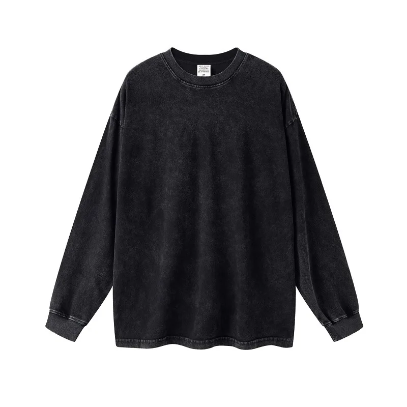 High Quality Heavyweight Custom Casual Blank Long Sleeve Oversized 100% Cotton Vintage Acid Washed T Shirt Men