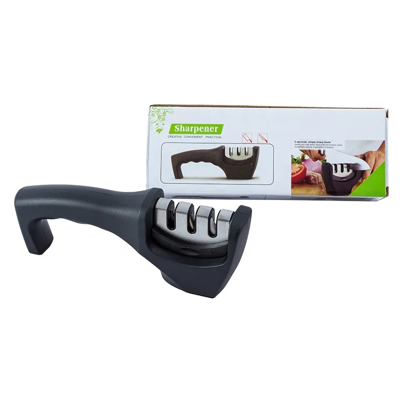 Professional Knife Sharpening Tool Diamond 3-Stage Manual Knife Sharpener Knife with Non-Slip Base