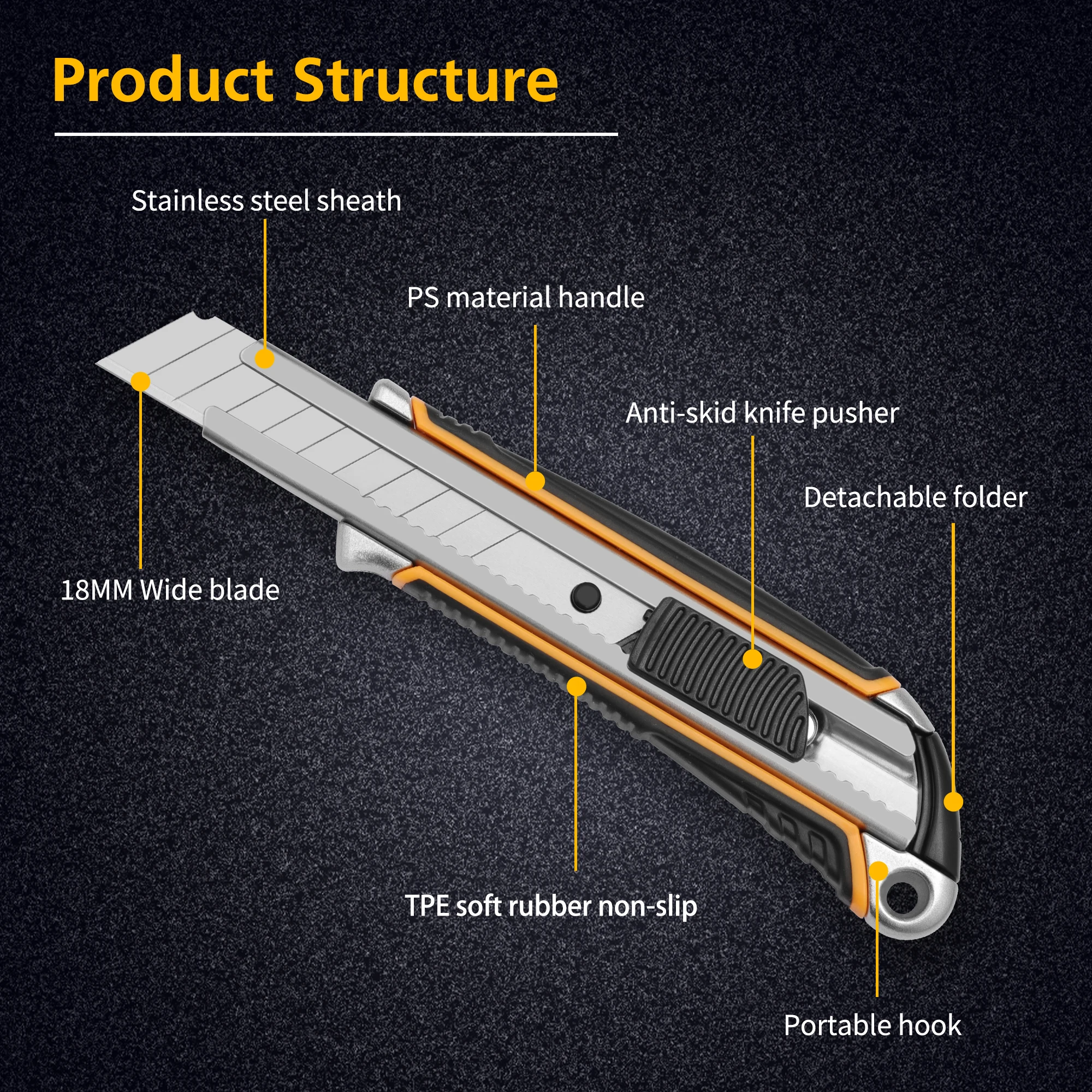 ZY-510 Custom Heavy Duty Aluminium Alloy Handle Utility Knife 18mm Sk2 Snap off Blade Knives Multi-functional Cutter Knife