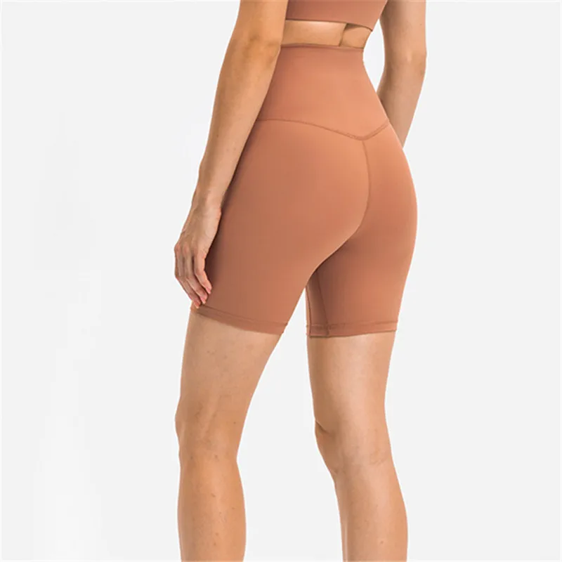 Cheap Price Sports Short Naked-feel Fabric NO Front Seam Biker Stretchy Yoga Shorts Pocket Gym Workout Dance Fitness Leggings