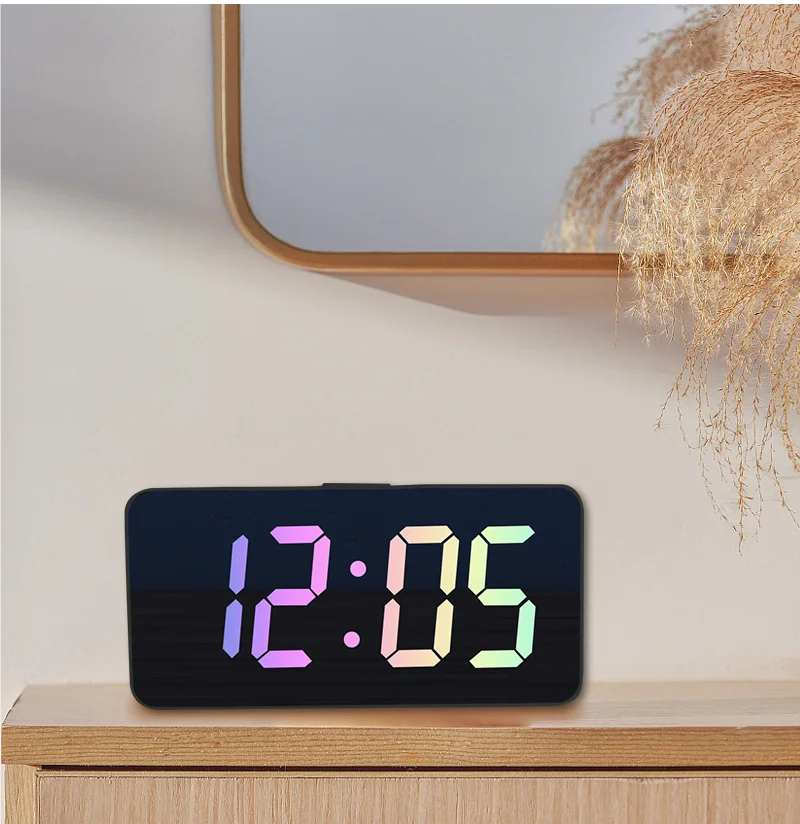 EMAF Bedside Alarm Clock with  LED Display USB Battery Powered with Temperature Snooze Date Adjustable Brightness