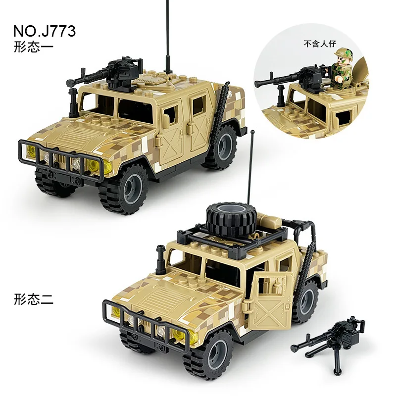 2024 Best Seller 2 in 1 Plastic Building Block Toys Military Jeep Police Car Set Armored Vehicle Models Fit with Leading Brands