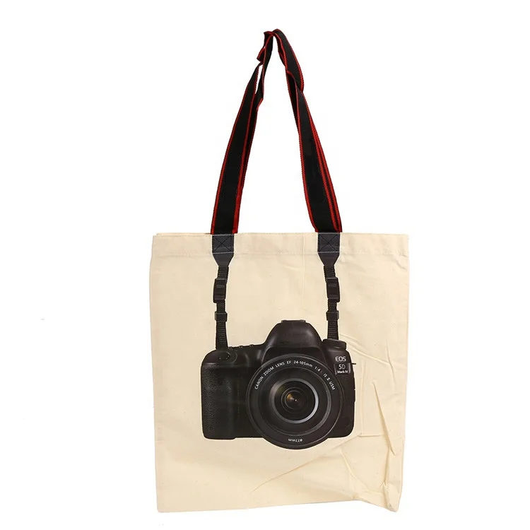 Wholesale Screen Printing Personality Design Camera Shopping Canvas Cotton Tote Bag
