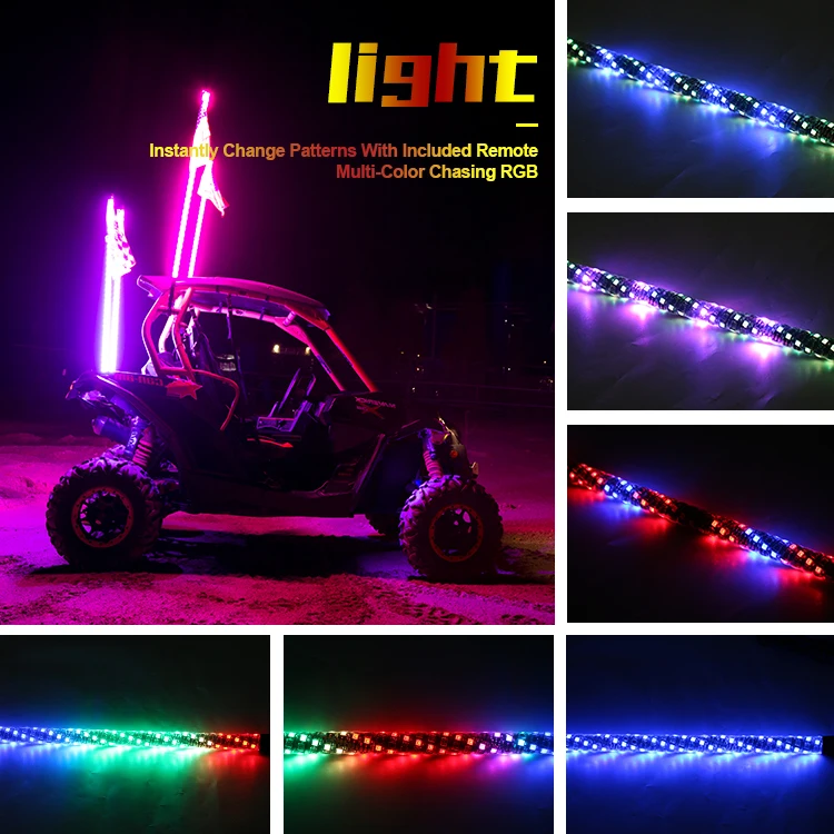 5FT Single Whip Light Chasing RGB dancing color by Remote Control for Polaris Can Am Golf Free Shipping from USA