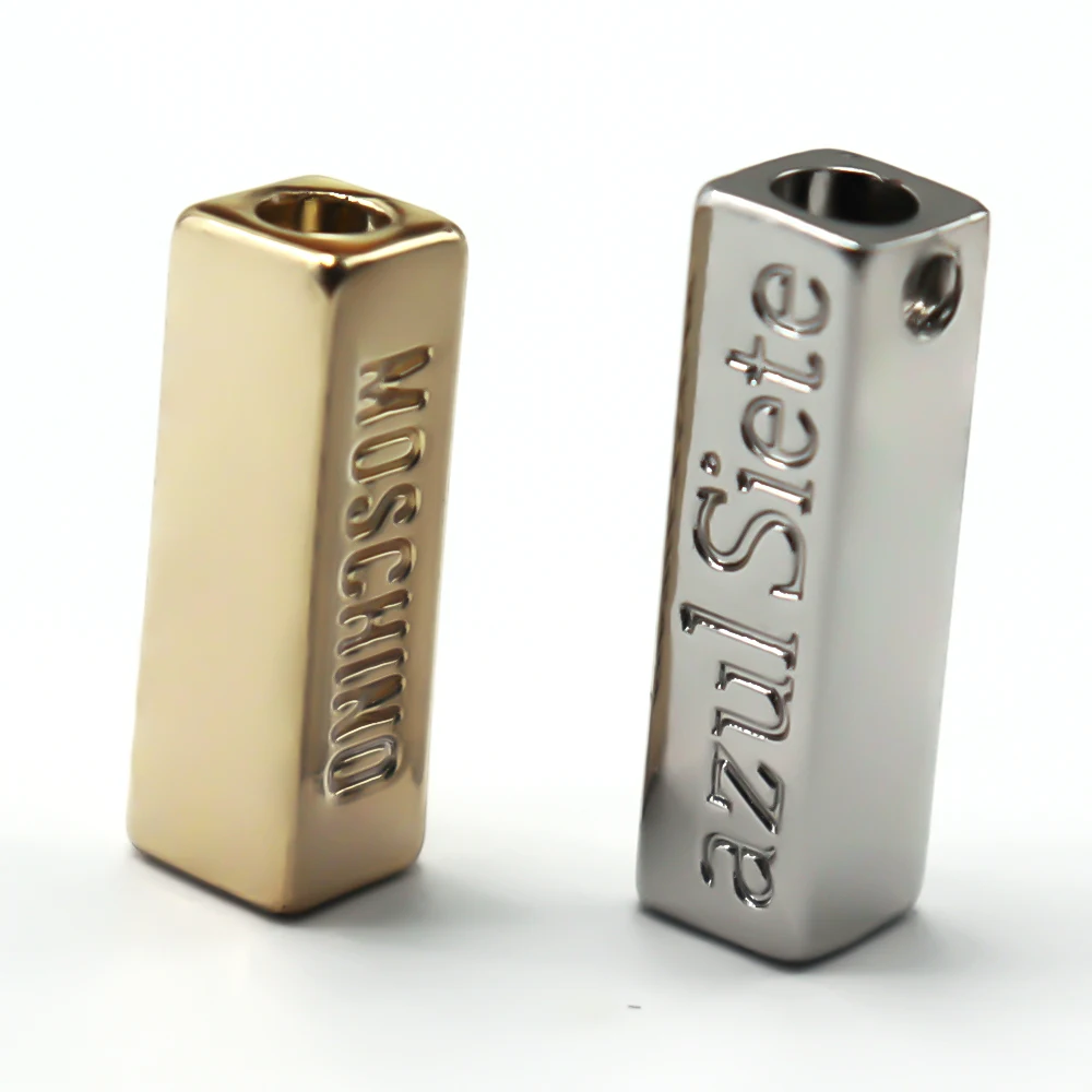 Wholesale Fashion Gold Silver Shoe Lace Tips Engraved Logo Shoe Laces Head Aglets Stopper for clothings shoes and  swimming