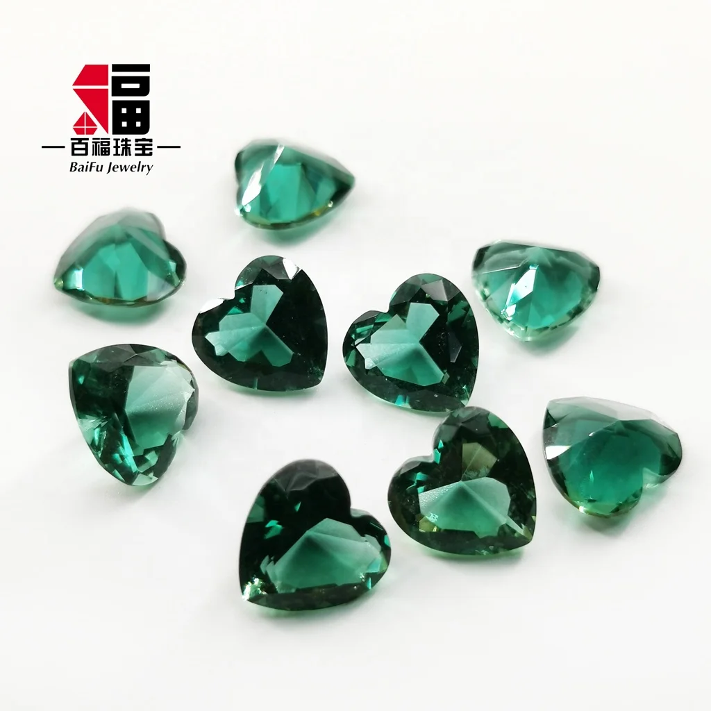 Baifu драгоценные камни на заказ в форме сердца зеленый гидротермальный кварц свободный драгоценный камень