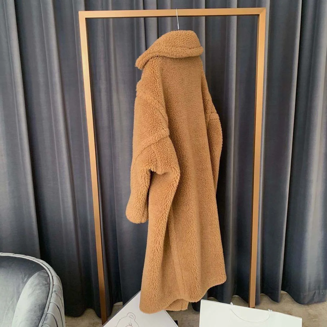 
American style women fashion winter wool oversize jacket real sheep shearing fur coat teddy coat 
