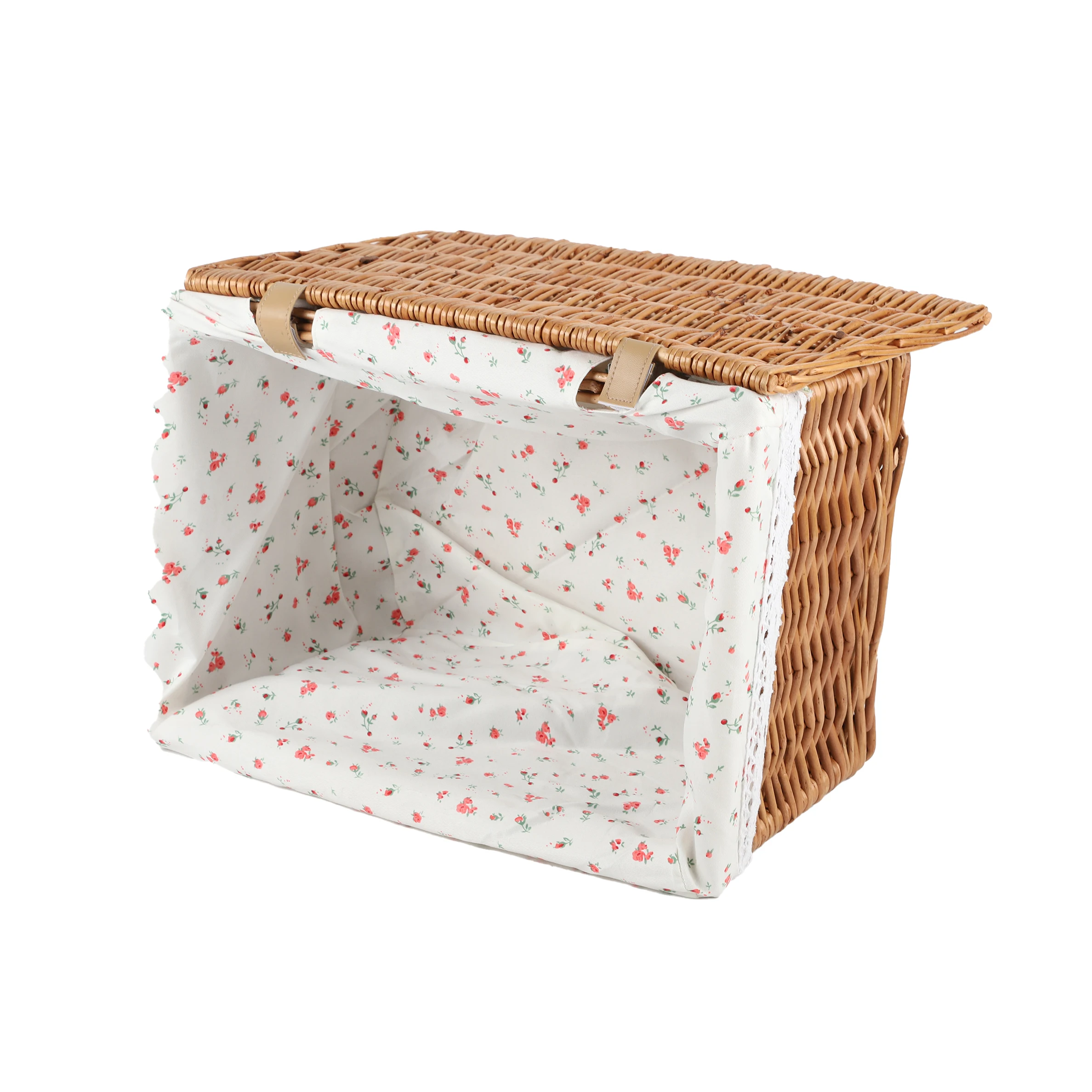 Factory Sale Handwoven Wicker Rectangular Household Rattan Storage Basket with Lid