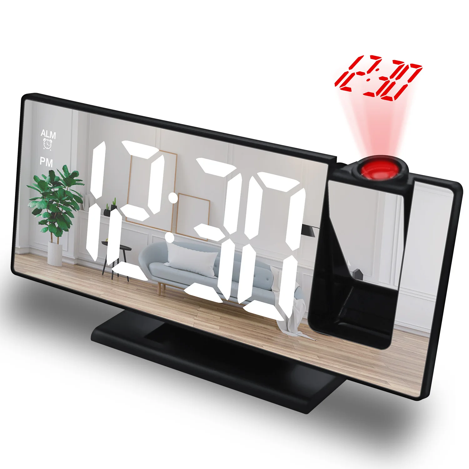 KH-CL017 Clear Readout Digital Bedside Projection LED Mirror Alarm Clock with 0-100% Dimmer