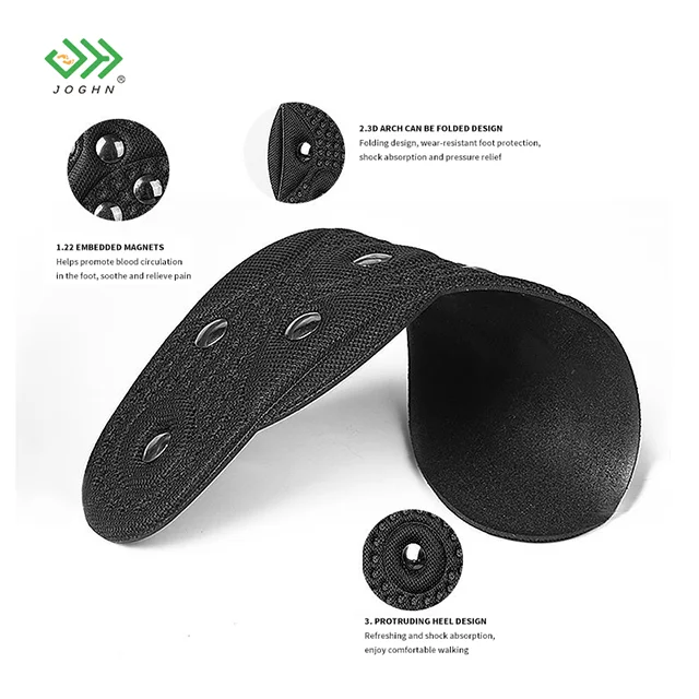 JOGHN Black Magnetic Insoles Foot Massage Shoe-pad Foot Therapy Reflexology Pain Relief Shoe Inserts for Man and Woman