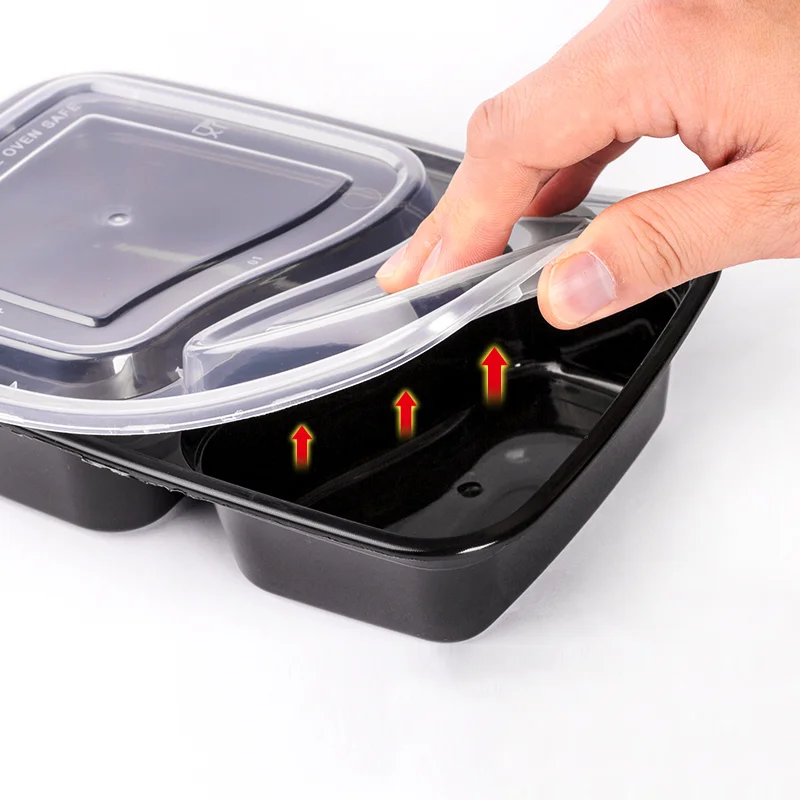 wholesale KFC quality microwave freezer clear plastic 2 compartment disposable food container with plastic lids
