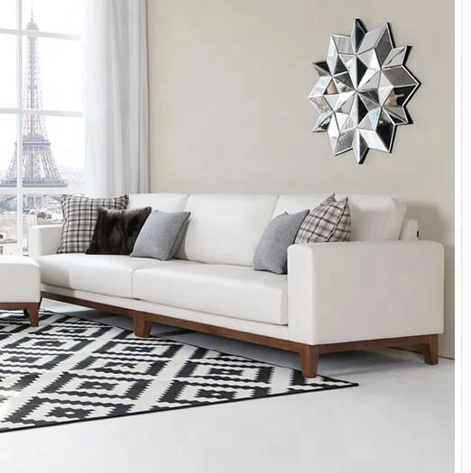 High Quality European Design 4-Seater Corner Sofa Solid Wood and Genuine Leather White Living Room Furniture