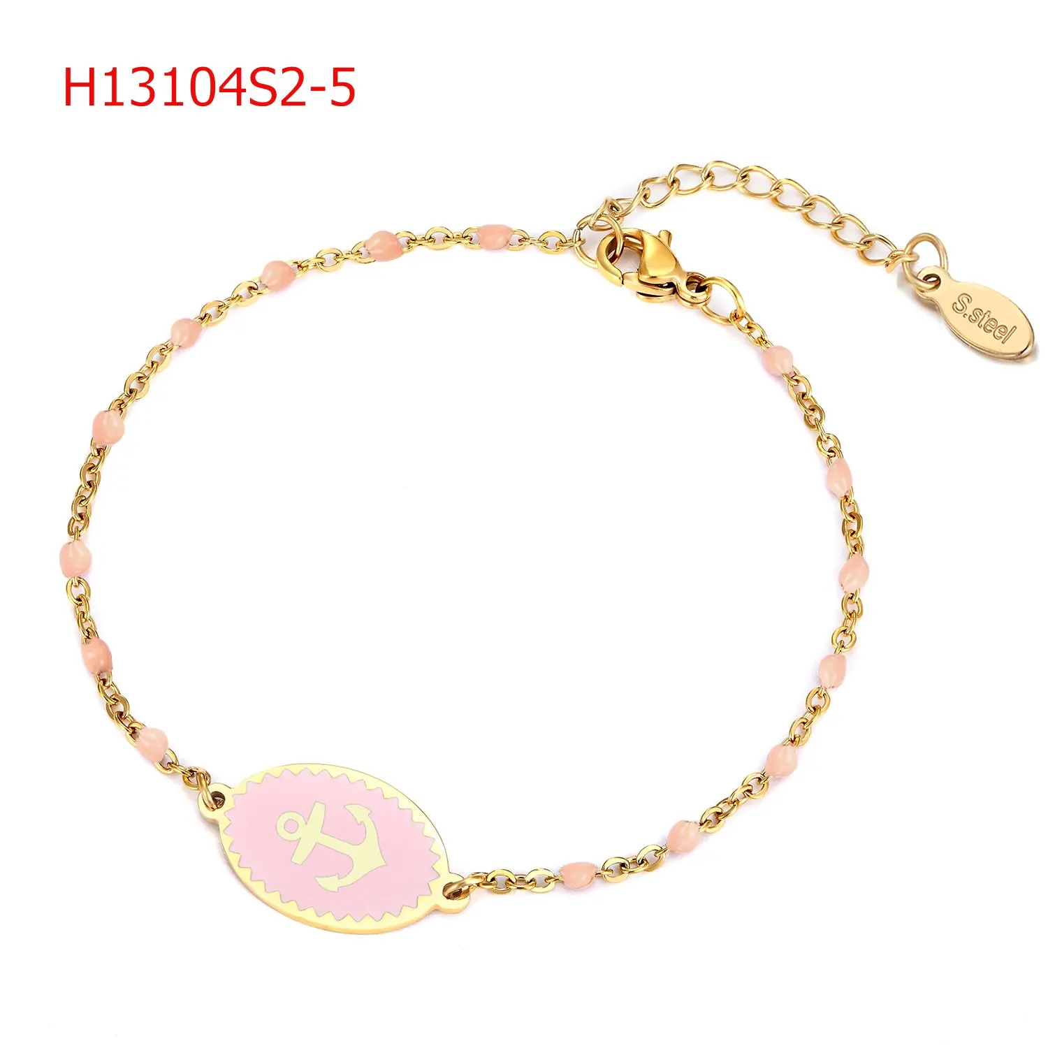 2021 fashion stainless steel Anchor charm enamel letter beads gold bracelet for women for girls