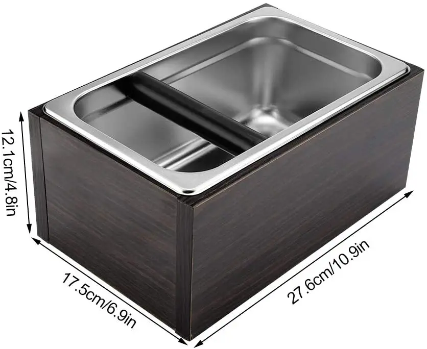 Custom Logo Barista Espresso Coffee Grind Powder Bucket Wood Stanliess Steel Knock Box