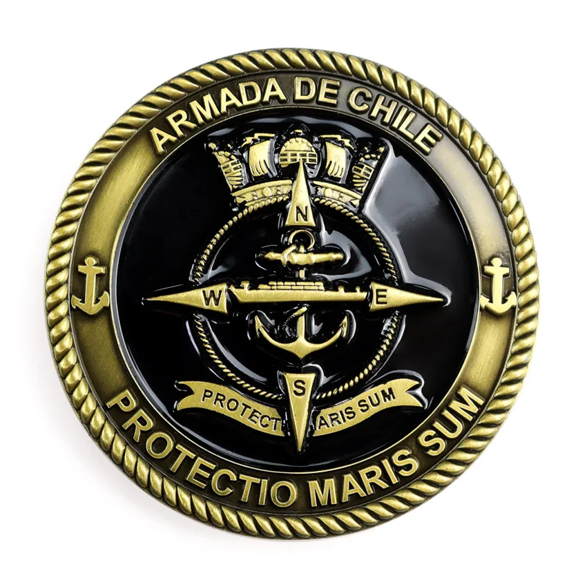 Custom chile cheap double coins metal zinc alloy metal engraved logo gold enamel challenge coin