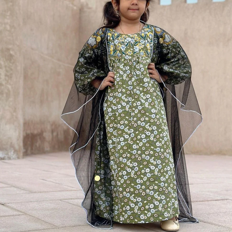 OEM Middle East Ramadan Dubai Saudi Arab Kuwait Gulf Embroidery Shalky Dress For Girl