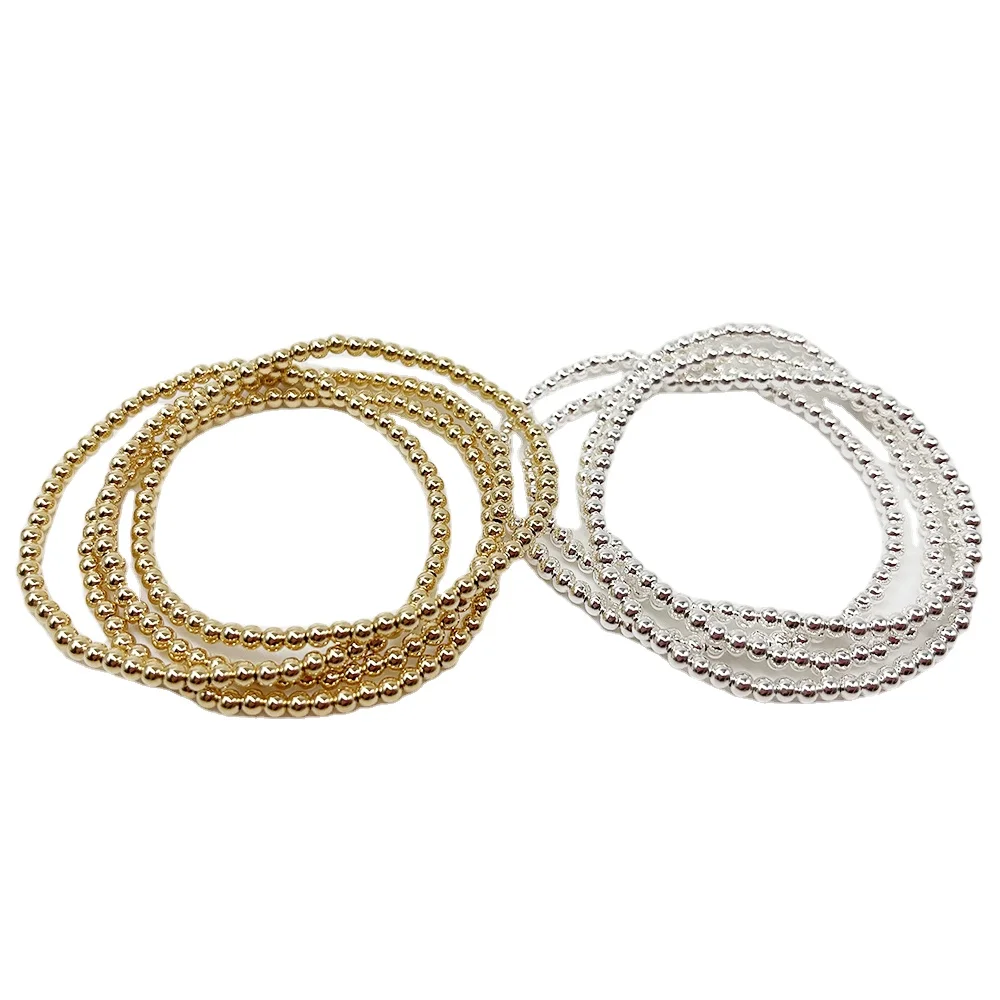 Non Tarnish Tiny 3mm Small 14k Gold Filled Beaded Strech Bracelets Permernent Jewelry