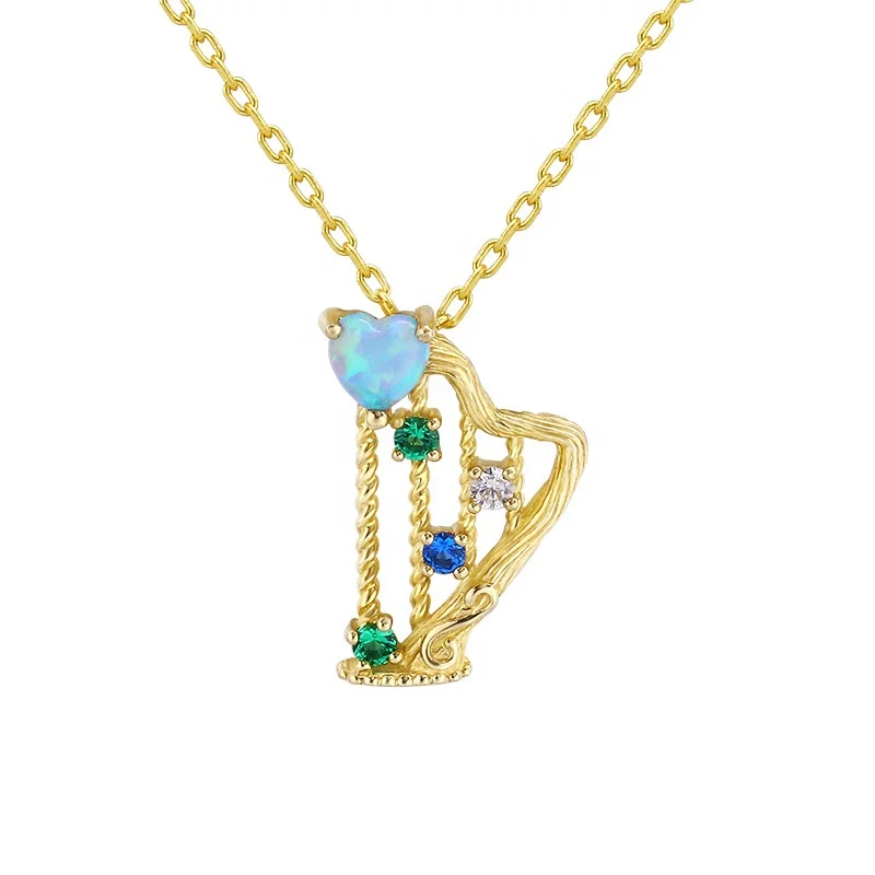 Fine Jewelry Musical Instrument Sold 9ct Yellow Gold Pendants Opal Ready To Shipping