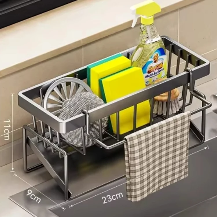 Multifunction Punching-free Sink Caddy With Removable Drip Tray Kitchen Sink Sponge Holder with Self-draining Tray