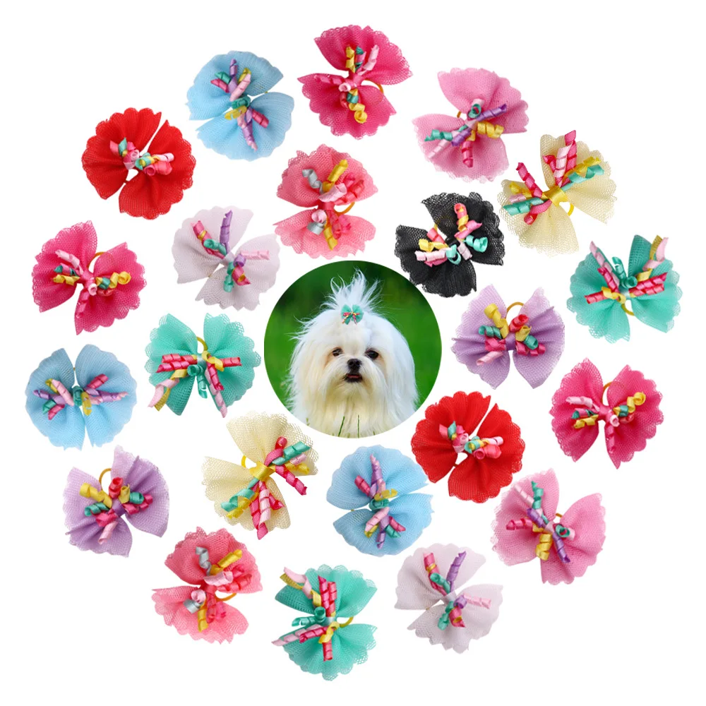 New product ideas 2024 Fashion Dog Hair Bows With Rubber Bands colorful hot selling pet hair decorations mixed color shipping