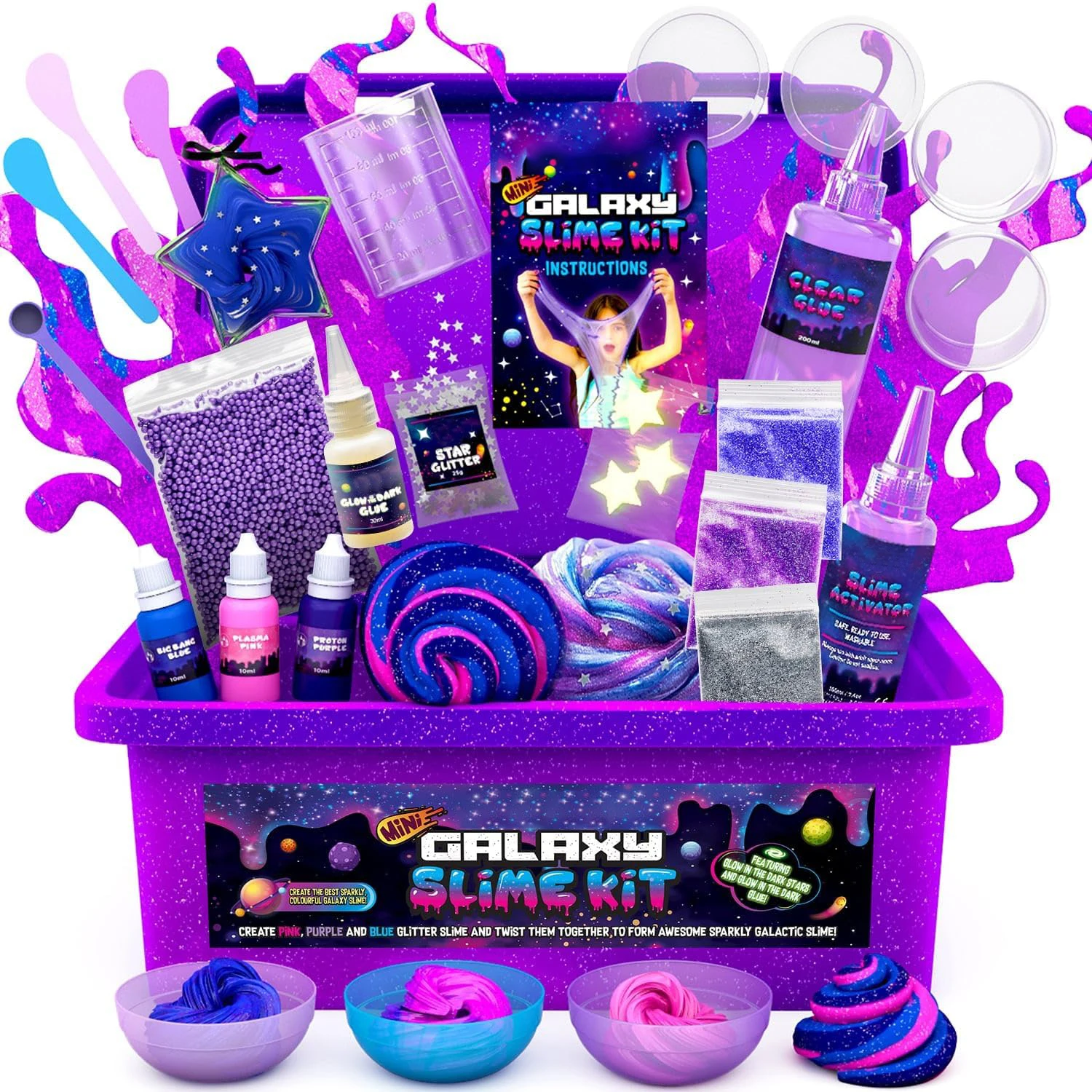 Mini Galaxy Slime Kit, Make Your Own Galactic Slime with Glitter and Glow in The Dark Powder