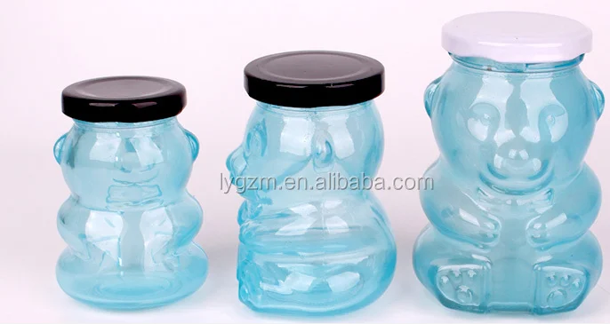 Empty bear shaped mason jar colored glass jars with lids