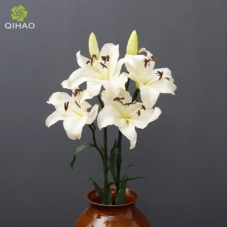 3 головки белых искусственных лилий Qihao цветок тигра на ощупь искусственная лилия для домашнего декора свадьбы вечеринки