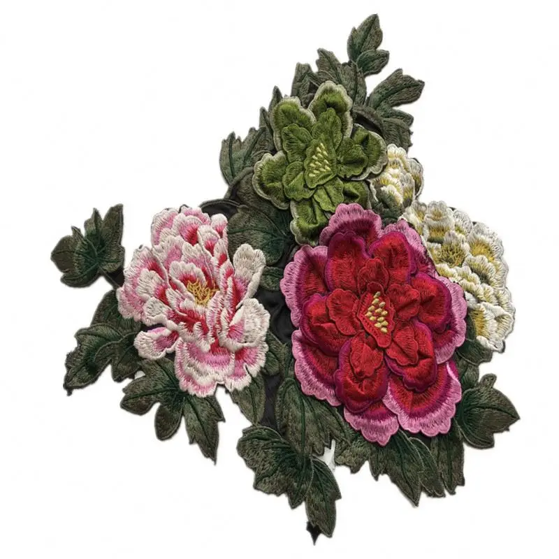DIY rhinestone beaded sequin lace embroidery applique embroidered patch fabric clothing 3D peony flower for show